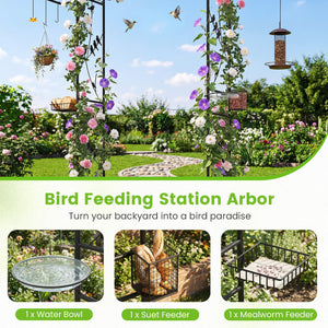 84 Inch Garden Arbor Feeding Station with Water Bowl and Mesh Tray-Black view 7