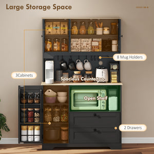 Kitchen Pantry Cabinet, 64" Tall Kitchen Hutch with 3 Cabinets, 2 Drawers, Adjustable Shelves – view 3