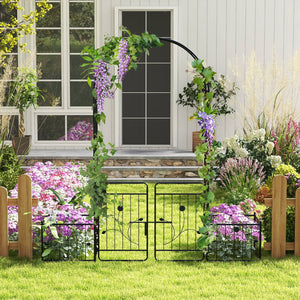 87 Inches Garden Arbor with Lockable Gate Side Planters-Black view 3