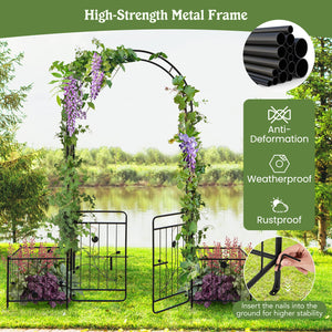 87 Inches Garden Arbor with Lockable Gate Side Planters-Black view 9