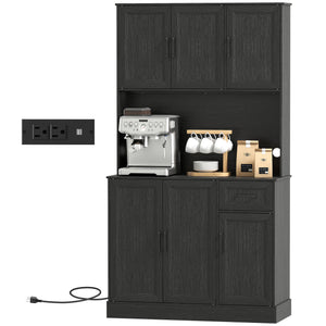 71" Pantry Cabinet with Charging Station, Kitchen Storage Cabinet with Microwave Stand, Adjustable Shelves