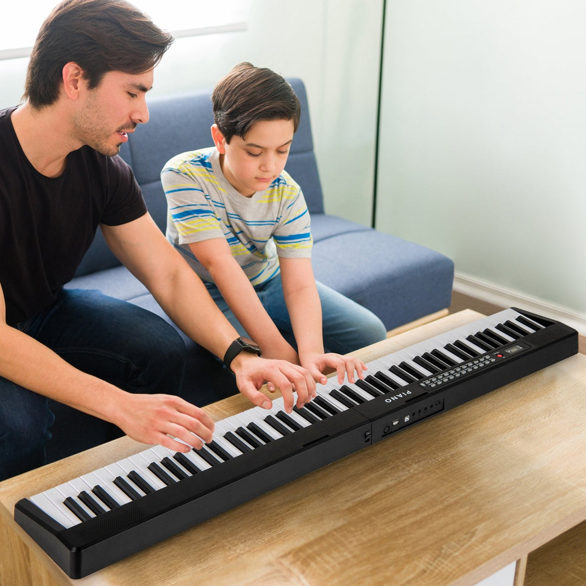 88 Key Foldable Electric Keyboard Piano with Wireless MIDI and Dual Speakers-Black view 2