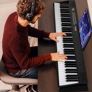 88 Key Foldable Electric Keyboard Piano with Wireless MIDI and Dual Speakers-Black view 3