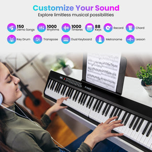 88 Key Foldable Electric Keyboard Piano with Wireless MIDI and Dual Speakers-Black view 6
