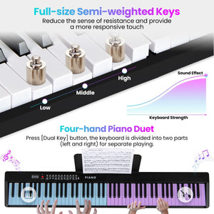 88 Key Foldable Electric Keyboard Piano with Wireless MIDI and Dual Speakers-Black view 7