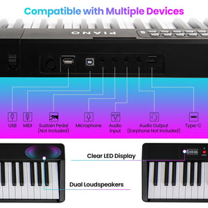 88 Key Foldable Electric Keyboard Piano with Wireless MIDI and Dual Speakers-Black view 8