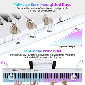 88 Key Foldable Electric Keyboard Piano with Wireless MIDI and Dual Speakers-White view 7