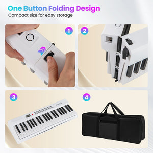 88 Key Foldable Electric Keyboard Piano with Wireless MIDI and Dual Speakers-White view 9