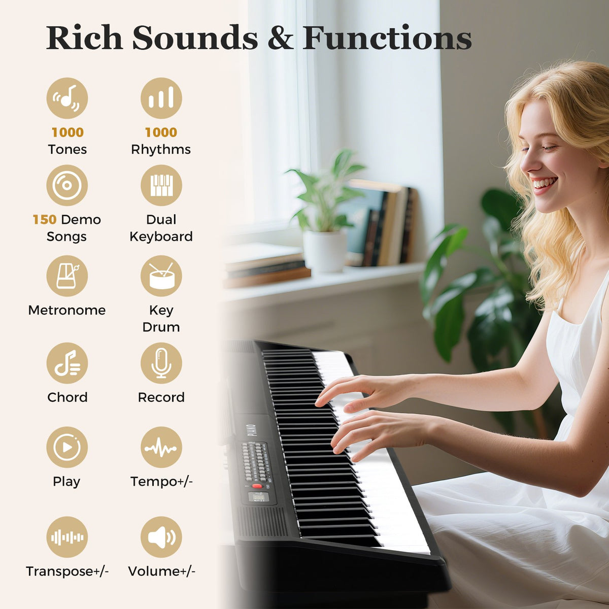 88 Key Foldable Piano Keyboard Portable Semi Weighted Electric Piano-Black view 2