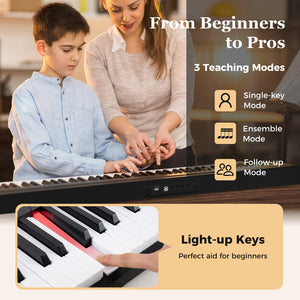 88 Key Foldable Piano Keyboard Portable Semi Weighted Electric Piano-Black view 8