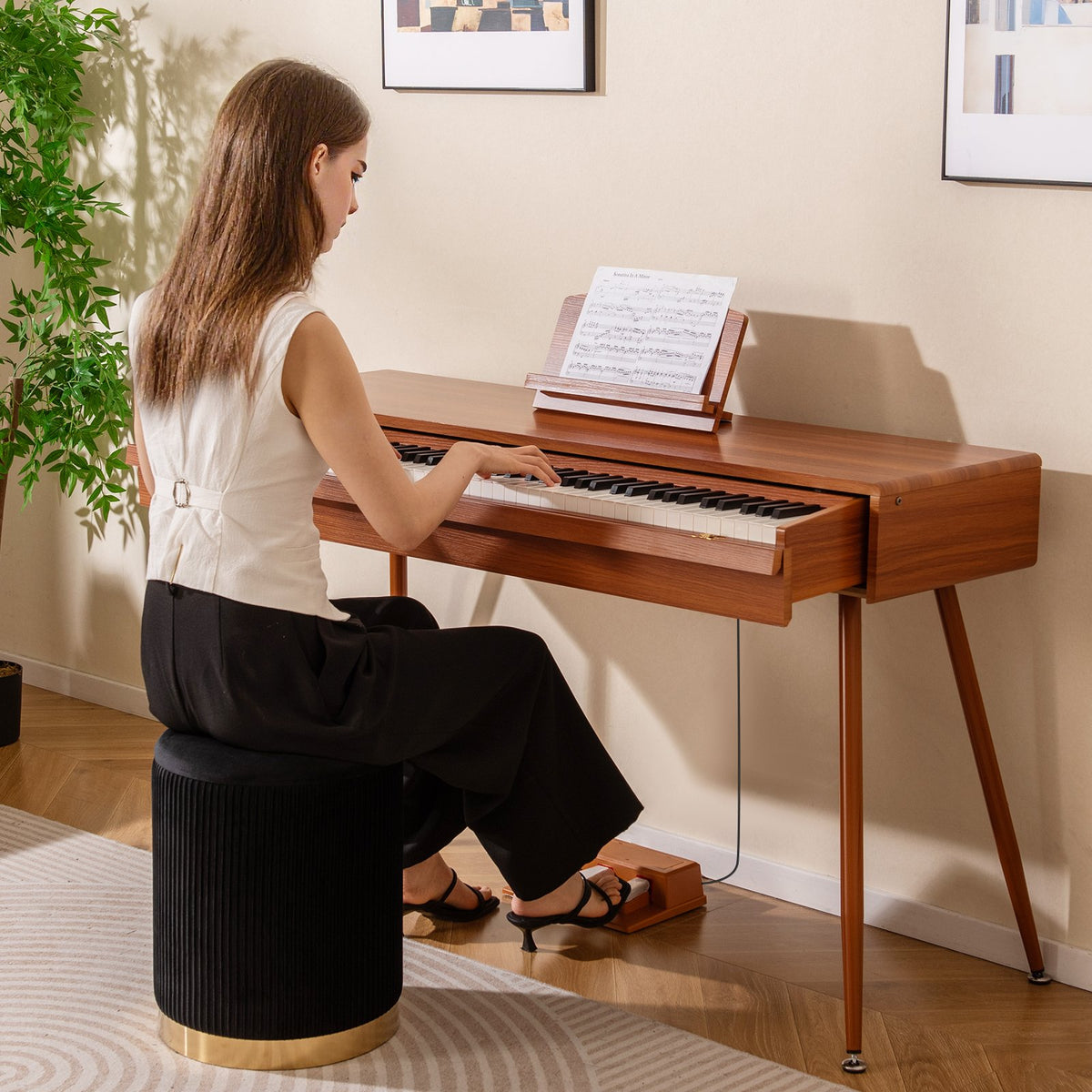 88-Key Graded Hammer Action Weighted Keyboard with Push-pull Drawer-Brown view 2