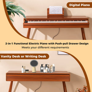 88-Key Graded Hammer Action Weighted Keyboard with Push-pull Drawer-Brown view 4