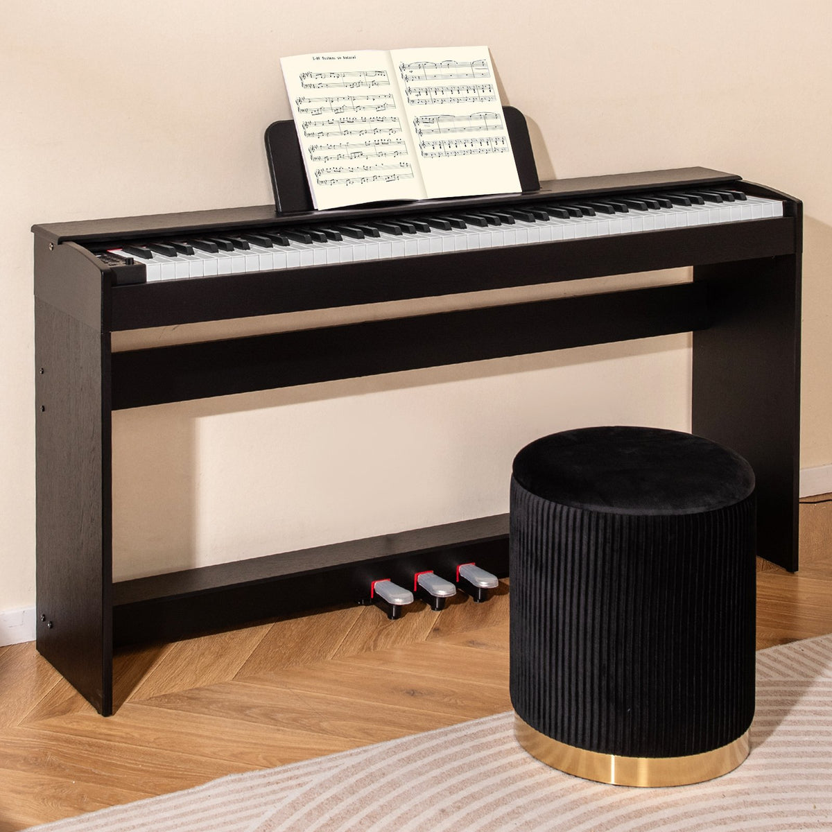 88-Key Hammer Action Weighted Keyboard with Furniture Stand-Black view 2