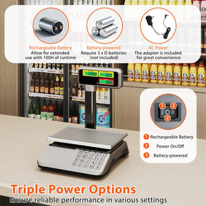 88lb Price Computing Scale with Pole Dual LCD Display Digital Commercial Food Scale view 6