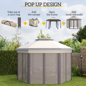 13' x 13' Pop Up Canopy Tent with Netting and Carry Bag, Instant Sun Shelter, Coffee and Beige – view 3
