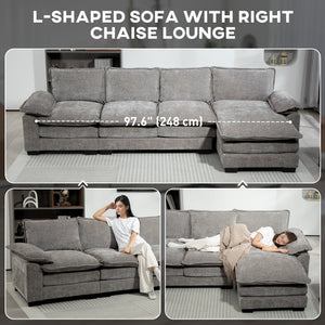 Sofa Couch with Chaise Lounge, Chenille L-shaped Couch with Double-layer Seat Cushion for Living Room, Grey