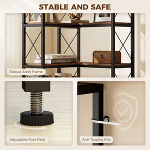 6-Tier L-Shaped Bookshelf, Freestanding Corner Bookcase with Metal Frame, Rustic Brown