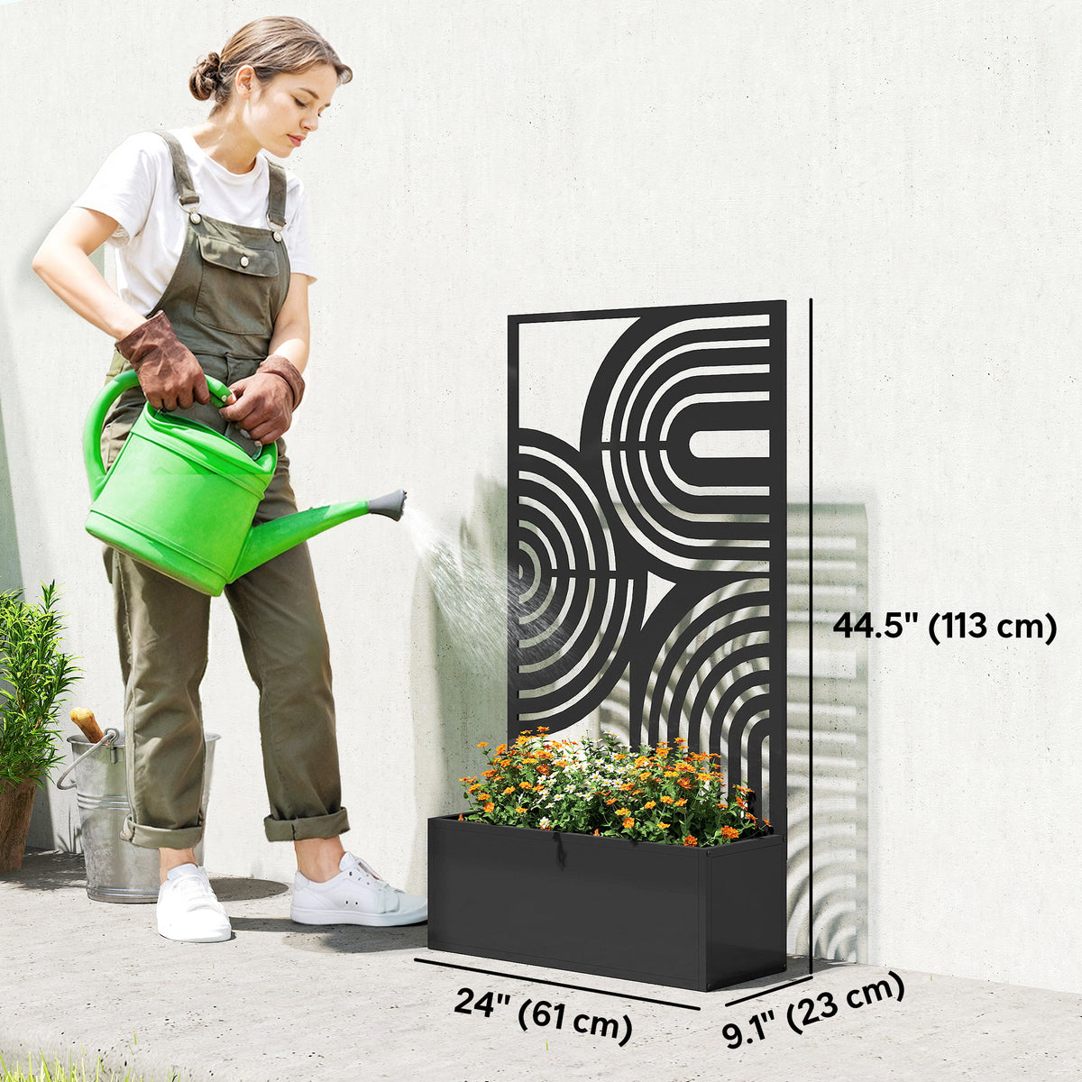 Metal Planter Box with Trellis, 44.5" Raised Garden Bed with Trellis Privacy Screen for Climbing Plants