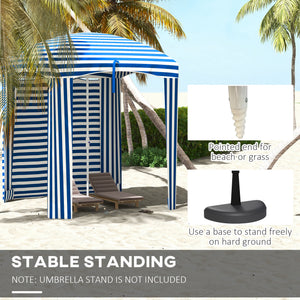 70.1" L x 70.1" W Cabana Umbrella with Walls, Vents, Ruffles, Carry Bag, Beach Umbrella, Blue White Stripe