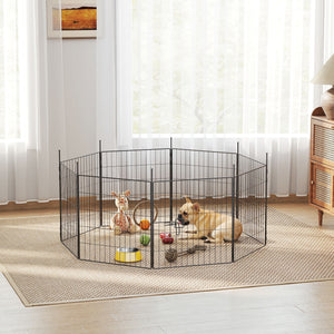 Dog Playpen for Indoor Outdoor use, Heavy Duty Dog Fence with Door, 23.6" High, 8 Panels, Black