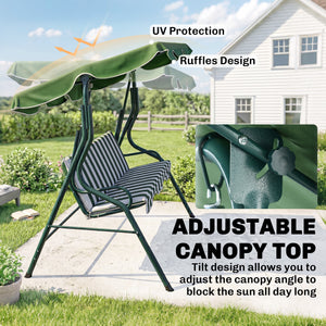 Outdoor Porch Swing with Adjustable Canopy, 3-Seater Patio Swing Chair with Cushion, Black – view 17