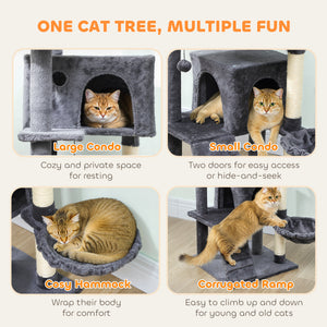 63 Inch Cat Tree with Sisal Scratching Posts, Condos, Plush Perches, Hammock, Ladder, Dangling Balls, Beige – view 10