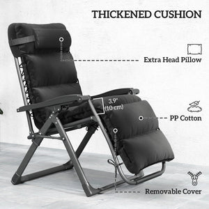 2pcs Reclining Zero Gravity Chair with Adjustable Backrest, Folding Garden Sun Lounger with Removable Cushion, Grey