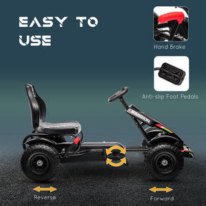 Aosom Pedal Go Kart for Kids, Pedal Car with Adjustable Bucket, Handbrake, 4 Rubber Wheels Powered Ride