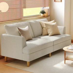 3 Seater Sofa, 74" Modern Corduroy Upholstered Couch with Thick Spring Cushions, Solid Wood Legs, Armrests – view 7