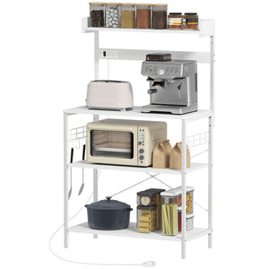 Kitchen Baker's Rack with Power Outlet, Coffee Bar Station with Adjustable Shelves and Hooks – view 29