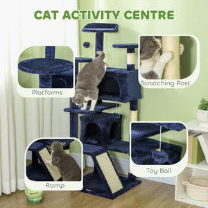 54" Cat Tree, Multi-Level Cat Tower with Scratching Posts, Cat Condos, Bed, Platforms, Ramp, Toy Ball, Beige – view 17