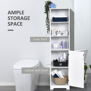 Tall Bathroom Storage Cabinet, Freestanding Tower Cabinet with Adjustable Shelf, 3 Open Shelves, White