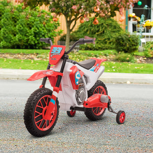 Aosom Kids Dirt Bike 12V Battery-Powered Ride-On Electric Motorcycle with Charging Battery, Training Wheels