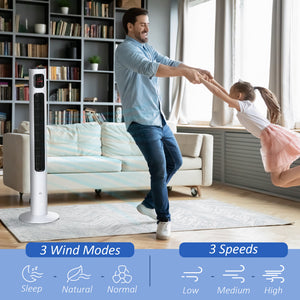 Freestanding Tower Fan Cooling for Home Bedroom with Oscillating, 3 Speed, 12h Timer, LED Sensor Panel, Remote Controller, White