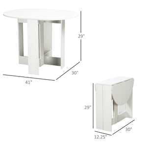 Folding Dining Table, 41" Drop Leaf Table for Small Spaces, Oval Foldable Table for Kitchen, Dining Room, White