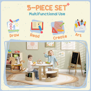 Qaba 5 Piece Kids Table and Chair Set with Storage for Kids Room