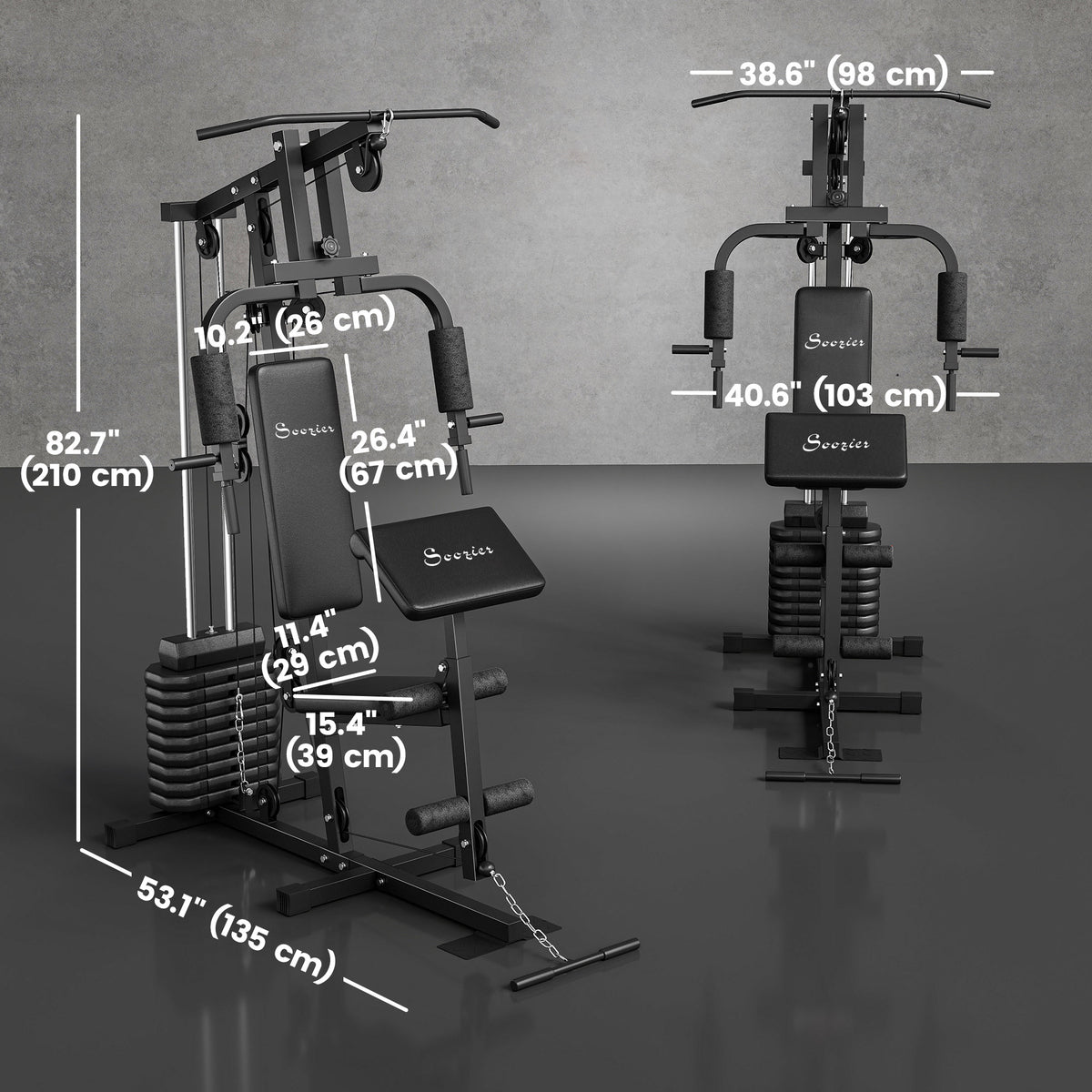 Soozier Multi-Exercise Home Gym Station with 99lbs Weight Stack, for for Back, Chest, Arms, Full Body Workout