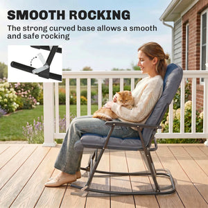 Folding Rocking Chair Set of 2 Padded Rockers with Armrest, Navy Blue – view 7