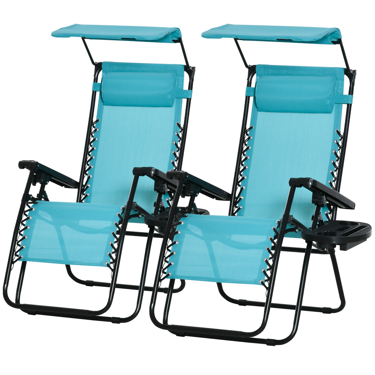 2 Piece Foldable Lounge Chair with Canopy Shade, Outdoor Zero Gravity Chair w/ Side Tray & Cup Holder – view 2