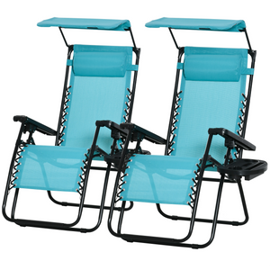 2 Piece Foldable Lounge Chair with Canopy Shade, Outdoor Zero Gravity Chair w/ Side Tray & Cup Holder – view 2