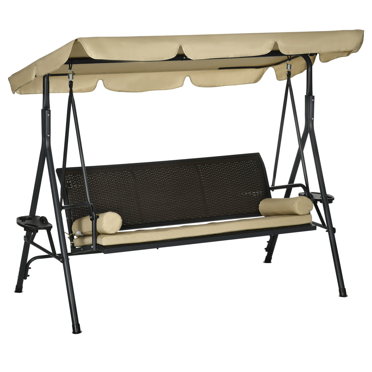 3-Seat Patio Swing Chair, Outdoor Canopy Swing Glider with Adjustable Shade, Rattan Seat and Steel Frame – view 2