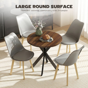29" Dining Table, Contemporary Round Kitchen Table with Steel Legs, Walnut