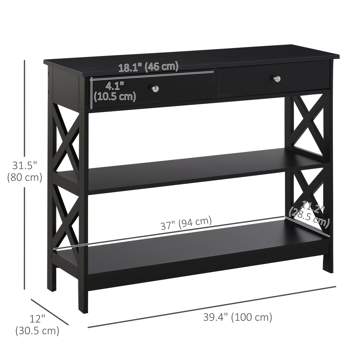 39" Console Table, Narrow Entryway Table with Storage Shelves, Drawers and X Frame for Behind Couch – view 2