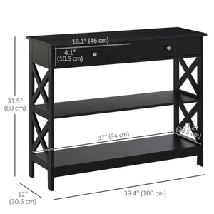 39" Console Table, Narrow Entryway Table with Storage Shelves, Drawers and X Frame for Behind Couch – view 2