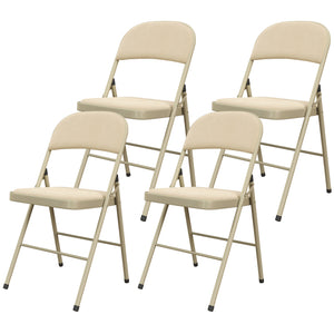 4 Pack Folding Chairs with Padded Seats, Velvet Portable Party Chairs with Steel Frame, Beige
