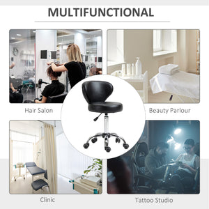 Adjustable Swivel Salon Stool with Backrest and Wheels, Office & Living Room Chair, Synthetic Leather, Black
