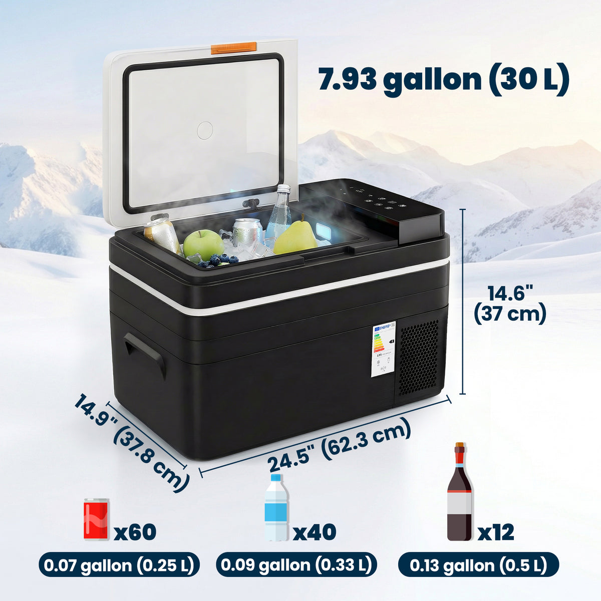 12 Volt Car Refrigerator, 32QT Car Fridge with App Control, 12/24V DC and 100-240V AC, Black