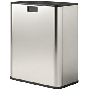 Dual Trash Can with Soft-Close Lid, Garbage Can with Removable Inner Bucket for Kitchen 2 x 7.4 Gal (2 x 28 L), Silver