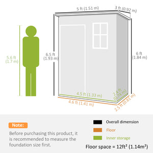5 x 3FT Garden Shed with Floor, Outdoor Storage Shed with Lockable Door, Window and Vent for Backyard – view 9