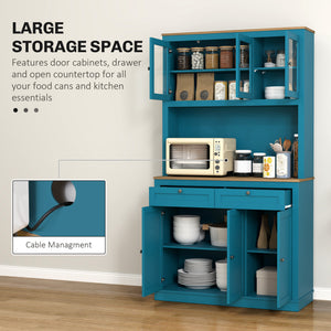 71" Pantry Cabinet with Microwave Space, Buffet with Hutch, 2 Drawers, Adjustable Shelves and Glass Doors – view 24